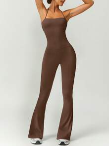 NcmRyu 1pc Women Seamless Elastic Sports Racerback Waist Lifting Shaping Sexy Casual Jumpsuit Pants - Brown - View 7