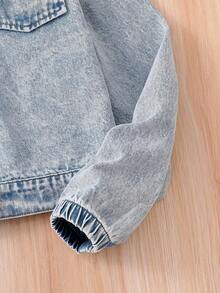 1pc Girls Classic Casual Street Style Light Blue Denim Long Sleeve Snowflake Denim Jacket, Autumn/Winter New Arrival - Light Wash - View 4