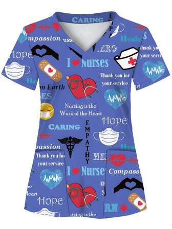 彩色海龟印花，2 个口袋，女式手术服上衣，舒适的医疗保健专业人士 T 恤 - 柔软、透气、实用的制服，适用于医院、牙科诊所、沙龙和设施、护士工作服