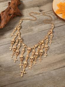 Fashionable Retro Punk Exaggerated Halloween Skull Tassel Necklace, Women Party Accessory Choker - Star - View 6