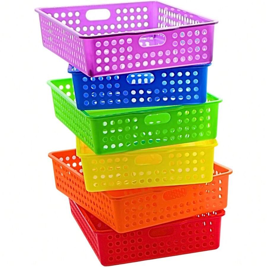 6 Pcs Colorful Plastic Classroom Storage Bins 13.75" X 10.25" For Organizing A4 Papers Trays, Turn In Containers School Teachers Classroom Organization & Storage Supplies - 預設 - 查看 1