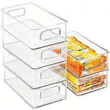 1pc Stackable Refrigerator Storage Box, Kitchen Space Saving Clear Organizer Box With Handle, Suitable For Cabinets, Shelves, Drawers, Countertops And Refrigerators, For Snacks, Fruits, Vegetables And Groceries, Household Items