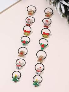 14pcs/Set Girls Christmas Hair Scrunchies & Hair Ties Santa Claus & Christmas Tree Themed Set, Suitable For Holiday Decoration - Multicolor - View 4