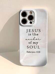 1 carcasă de telefon rigidă cu filament perforat și lucios, cu model marmorat și slogan Jesus, compatibilă cu Samsung/ 11/12/13/14/15/16 Pro Max