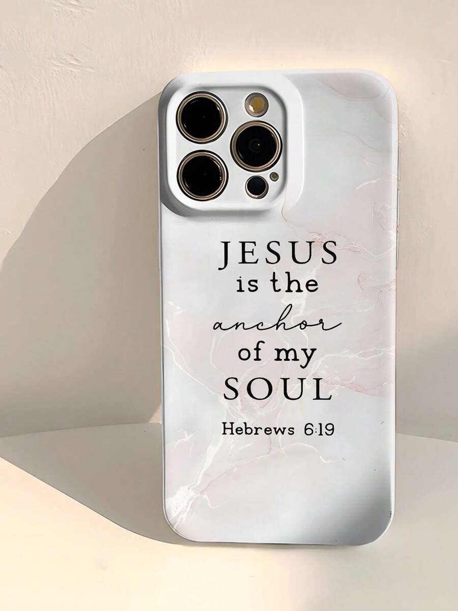 1 carcasă de telefon rigidă cu filament perforat și lucios, cu model marmorat și slogan Jesus, compatibilă cu Samsung/ 11/12/13/14/15/16 Pro Max