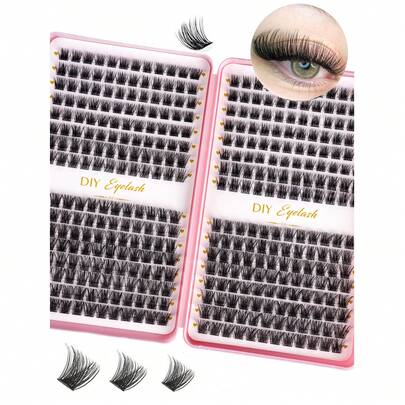 384Pcs/2 Sets Individual False Eyelashes, Eyelash Book, Cluster Fake Eyelashes, Diy Home Eyelash Extension, Eyelash Cluster, Individual False Eyelashe