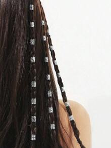 60pcs Gold Dreadlock Beads, Punk Street Hip Hop Festival Women Hair Accessories, Braided Hair Clips, Dreadlock Decorations, Halloween Costume Hair Accessories - Silver - View 5