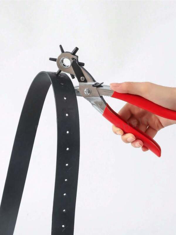 1 Piece, Multifunctional Belt Punch Tool, Leather Punch Tool, Universal Hand Strap Drilling Tool, Swivel Belt Hand Hole Punch For Belt, Watch Strap, Watch Strap, Dog Collar, Saddle, Shoes, Fabric, DIY Home Or Craft Project (Silver/Red) Christmas Gifting, Leather Craft, Hole Punch (Random Color & Style)