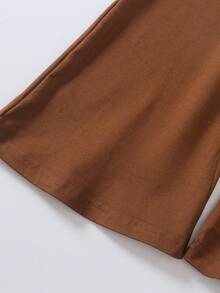 女童2024春秋新款时尚休闲纯色修身喇叭裤 - 棕色 - 查看 5