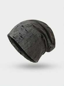 1pc Men's Distressed Vintage Style Beanie, Thin Casual Versatile Streetwear Slouchy Cap, Fits Small Head Autumn Outfits