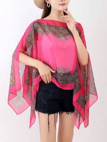 1 件佩斯利雪纺印花披肩，时尚腰果花围巾，轻盈夏季防晒披肩，时尚沙滩披肩，优雅派对、旅行之选 - 黑色 - 查看 15