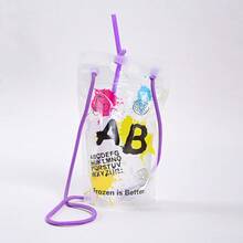 1 pieza Bolsa para bebidas de adultos, bolsa para jugo, bolsa para batidos, adecuada para transportar bebidas frías/calientes al aire libre, reutilizable con pajita y cordón colgante - Multicolor - Ver 11