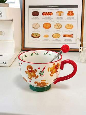 1个姜饼人陶瓷杯，圣诞礼物。大容量酸奶早餐杯，男女情侣咖啡杯