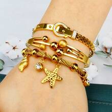 3/1 件女士珠宝手链礼品套装，不锈钢手链配方晶锆石四叶花、蝴蝶吊坠 - 小鎖吊墜組合款 - 查看 15