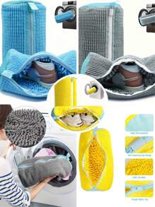 2pcs/1pc Durable Shoe Washing Machine Bag For All Types Of Shoes - Yellow With Blue Zipper, Suede Fabric Lining & Noise Reduction Design, Elastic Nylon Zipper, Suitable For All Washing Machines, Protective Sneakers, Casual Shoes & Delicate Items