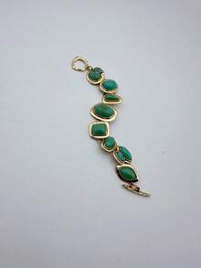 1 件复古风格别致锌合金镶嵌多色几何树脂宝石简约复古手链，适合女性、周年纪念礼物、休闲/节日穿着 - 綠松石色 - 查看 6