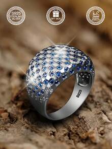 1 件 S925 纯银戒指，镶嵌蓝色合成方晶锆石，男女情侣佩戴，方形经典独特守护珠宝，情人节圣诞礼物，礼盒 - 方型經典款 - 查看 6