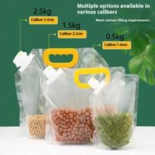 5pcs Reusable Food Storage Bags With Spouts - Leak-Proof, Moisture-Proof & Airtight Seal For Grains, Nuts, Snacks, Essential Kitchen Organizer,Thickened, Perfect For Pantry Organization, Travel, And Gift Giving. Keep Your Food Fresh And Your Kitchen Tidy With These Versatile Storage Bags! Ideal For Back-To-School Prep, Holiday Baking, And Year-Round Use. - Transparent - View 4