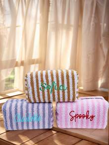 Trumpet, Back To School Gift, Personalized Plush Makeup Bag With Embroidered Design, Bridesmaid Gift, Travel Toilet, Women's Luxury Gift, Personalized Bridesmaid Gift, Bridal Party Gift, Embroidered Makeup Bag, Ideal Gift, Ideal Gift For Her - Multicolor - View 2