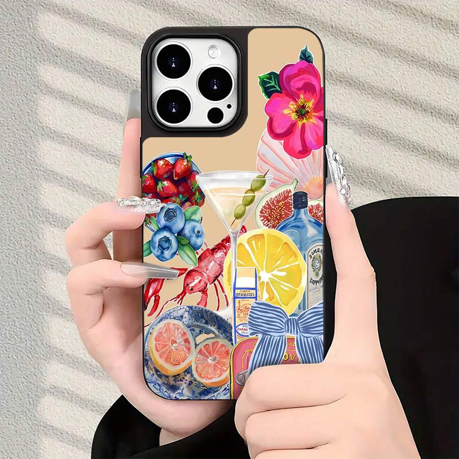 Funda para teléfono con diseño de elementos de fiesta de martini costero veraniego, compatible con iPhone 16, 15, 14 Pro Max, 13, 12, 11, XR y XS Plus. Fabricada en silicona TPU, ofrece protección contra golpes y caídas, además de una excelente sensación al tacto. Es el regalo ideal para familiares, amigos y seres queridos. - Negro - Ver 1