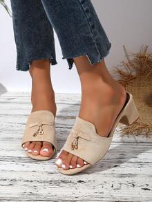 5cm Chunky Heel Summer New Buckle Strap Open Toe Slide Sandals, Fashion Square Toe Slip-On, Versatile & Elegant