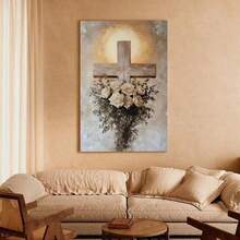 1PC Framed 1pc Framed Canvas Poster, Cross, Bouquet Of Roses, Religious Art Style Wall Art 2D Flat Print Canvas Paintings, Ideal Gift For Bedroom Living Room Corridor, Wall Art, Room Decoration- (Wrapped Canvas) - Multicolor - View 2