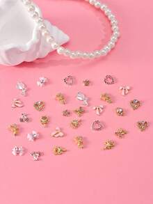 24pcs Butterfly & Heart Shaped 3D Nail Art Decorations, Silver Butterfly Pendants, Suitable For Nails, Assorted Nail Gems, Women Manicure, Butterfly & Heart Design - Multicolor - View 4