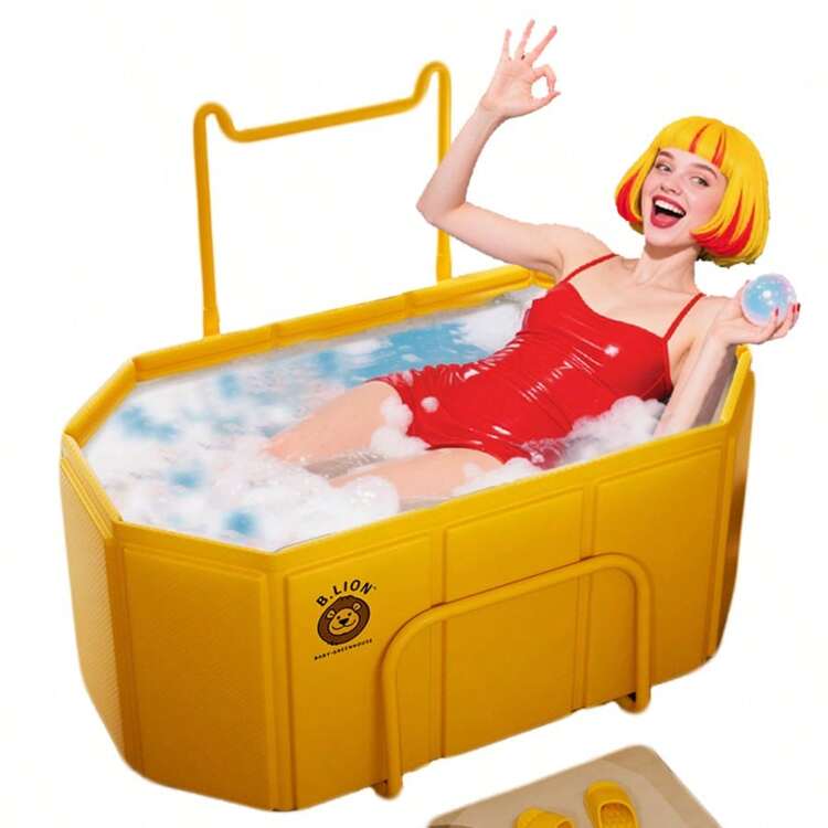 Home-Use Adult Foldable Bathtub With Thickened Design For Enhanced Bathing Comfort; No Installation Required; Portable And Easy To Store; Suitable For Ice Baths And Regular Bathing; Comes With A Complimentary Towel Rack; Ideal As A Gift. Bathroom Decor Summer Bathroom Accessories Back To School - Multicolor - View 5