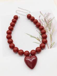 1pc Macaron Color Dopamine Heart Beaded Necklace For Women - Batch Colors May Have Slight Variations - necklace - View 17