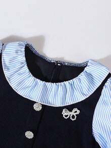 2pcs/Set Young Girl Casual Sweet Princess Everyday Outfit, Pearl Bow Blouse And Flare Pants Set, Autumn/Winter