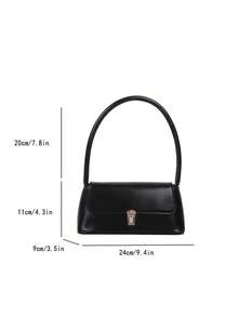 1pc Solid Color Suede Handbag, Portable Commuter Lockable Fashion Minimalist Retro Versatile Shoulder Bag & Tote Suitable For Women Daily Use - Black - View 4