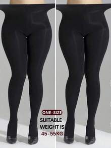 Un par de medias de mujer de talla grande, piel fina, color negro puro, apropiadas para uso diario, cómodas - Multicolor - Ver 8