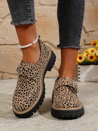 1 Pair Women's Leopard Print Casual Outdoor Sexy Party Wedding Fashion Vacation Preppy College Party Fabric Buckle Platform Wedge Shoes, Suitable For Outdoor, Home, Office, Party, College, Vacation, All Seasons