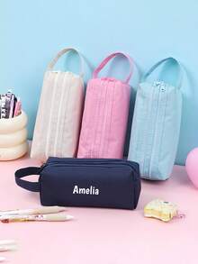 1pc Customized Double Zipper Pencil Case, Customizable Letters And Numbers, Polyester Material, Nylon Zipper, Large Capacity, Portable Pencil Box, Suitable For School And Office, Creative Gift For Thanksgiving, Christmas, Birthday, Halloween, Back To School, Pencil Case,Christmas Gift Supplies - Multicolor - View 7