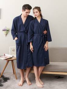 1pc Absorbent Fabric Bathrobe, Sauna Wear, Hotel Quality Robe, Unisex, With Dual Pockets, Suitable For Home