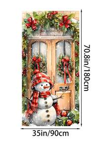 1 pezzo Decorazione natalizia in poliestere per porta d'ingresso, con acquerello di Babbo Natale, pupazzo di neve e corona, decorazione natalizia per casa e portico