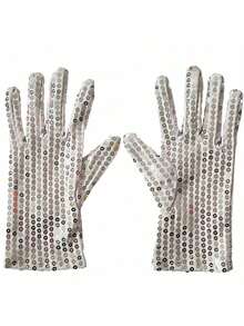 1 Pair Glittery Gloves For Adults, Suitable For Dancing, Stage Performance, Masquerade, Halloween Costume Party, Fashion Accessory
