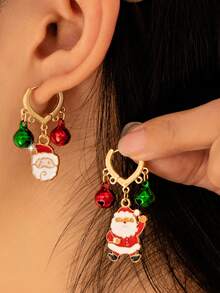 A Pair Of Elegant Heart-Shaped Christmas Bells, Christmas Trees, Santa Claus Pendants Earrings, Fashionable Women's Jewelry, Essential Accessories For Christmas Parties, Gifts For Friends