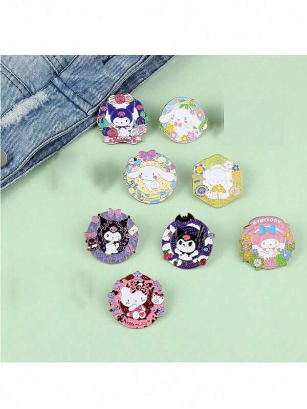 Sanrio 1pc/2pcs/3pcs/4pcs Cartoon New Sanrio Characters Badges, Melody, Pompompurin, Kuromi Metal Brooch, Random Delivery For Men & Women, Students Christmas Gift