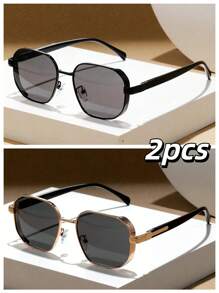 1pc Double Bridge Aviator Metal Frame #90s Retro Metal Small Frame Thick Heavyweight Fashion Glasses For Men, Thick Geometric Hexagonal Frame Fashion Glasses, Suitable For Vacation, Outdoor Suitable For Four Seasons, Literary Style For Summer Beach Vacation,Outdoor,Travel - Multicolor - View 30