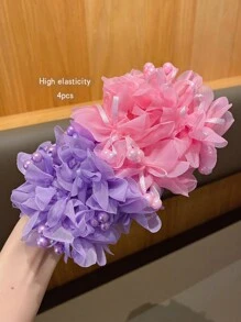4pcs Cute Flower Hair Scrunchies, Suitable For Daily Use And Performances - Multicolor - View 6