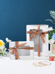 12 cajas de papel kraft con lazo de cinta, cajas de papel corrugado con ventana, cajas de regalo, cajas de envío, cajas de embalaje, cajas de correo