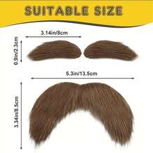 3 件套大号黑色和棕色八字胡套装，万圣节派对、化妆舞会的趣味服装配饰 - 彩色 - 查看 3