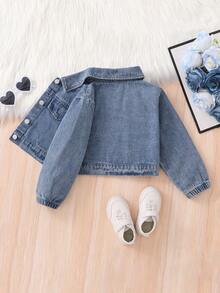 1pc Girls Classic Casual Retro Everyday Comfortable Blue Denim Jacket, New Arrival Autumn/Winter