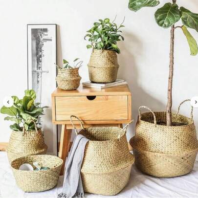 1 szt. ręcznie tkany kosz do przechowywania (XXXXL) wykonany z naturalnej trawy morskiej, wikliny i rattanu, który można wykorzystać jako składaną doniczkę, kosz na pranie, ozdobę domu i ogrodu.