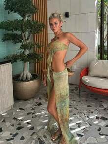 Summer New Fashion Sexy Miniskirt Off-The-Shoulder Waist-Tie High-Waist Bodycon Dress - 綠色 - 查看 7