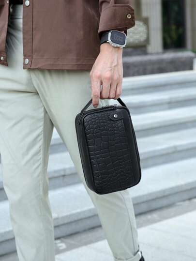 Men's Business Crocodile Embossed Multi-Zipper Clutch Bag, Large Capacity Handbag, Travel Toiletry Bag, Suitable For Father's Day Gift, Valentine's Day Gift, Commuting Gifts For Men