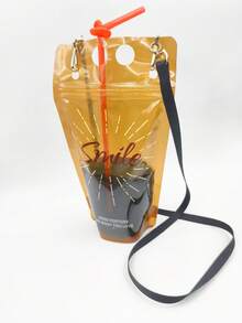 1 pieza Bolsa para bebidas de adultos, bolsa para jugo, bolsa para batidos, adecuada para transportar bebidas frías/calientes al aire libre, reutilizable con pajita y cordón colgante - Multicolor - Ver 8