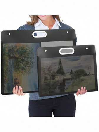 大型钻石艺术收纳盒 - A2/A3 水钻画收纳盒，带透明口袋，黑色塑料演示册，适合艺术品展示和运输