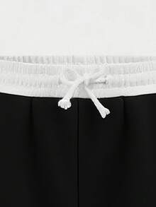 Outdoor Casual Loose Drawstring Wide Leg Tween Girls Sweatpants - Black - View 5